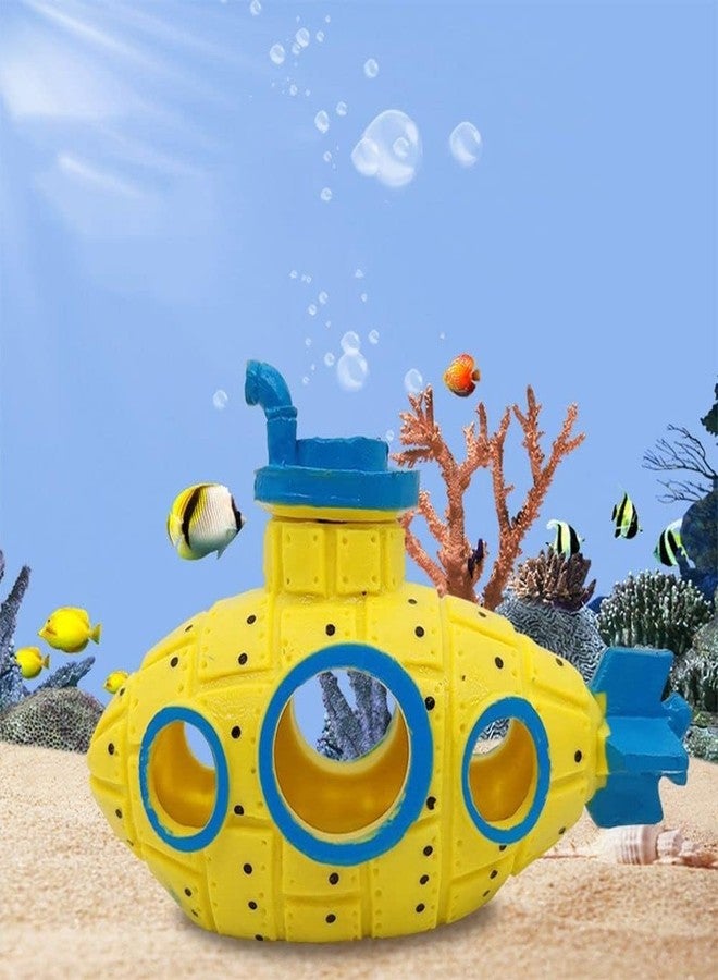 WinldMonmo Yellow Floating Submarine Ornament for Fish Tank - Cute Retro Style Resin Decor, Safe Tankmate Toy for Betta, Cichlids, Goldfish, Shrimp, Hermit Crabs, Aquarium Accessory - Image 2